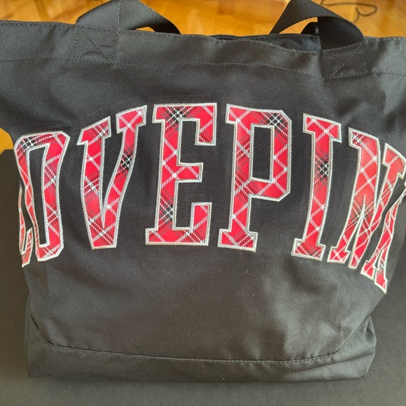 New Victoria’s Secret Pink Large Black Graphic Zippered Tote - Picture 3 of 7